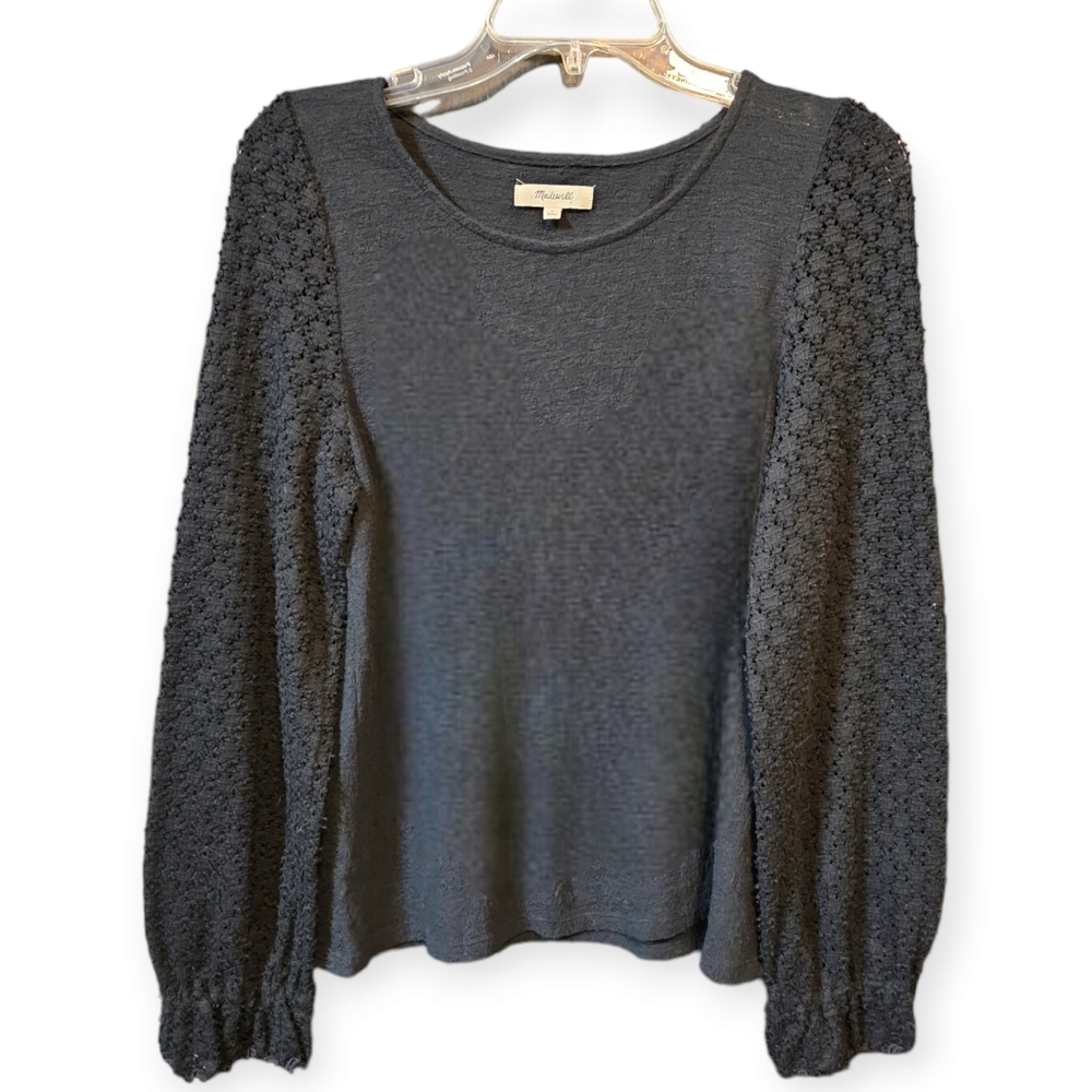 Madewell Jersey Lace Long Sleeve Shirt in Black